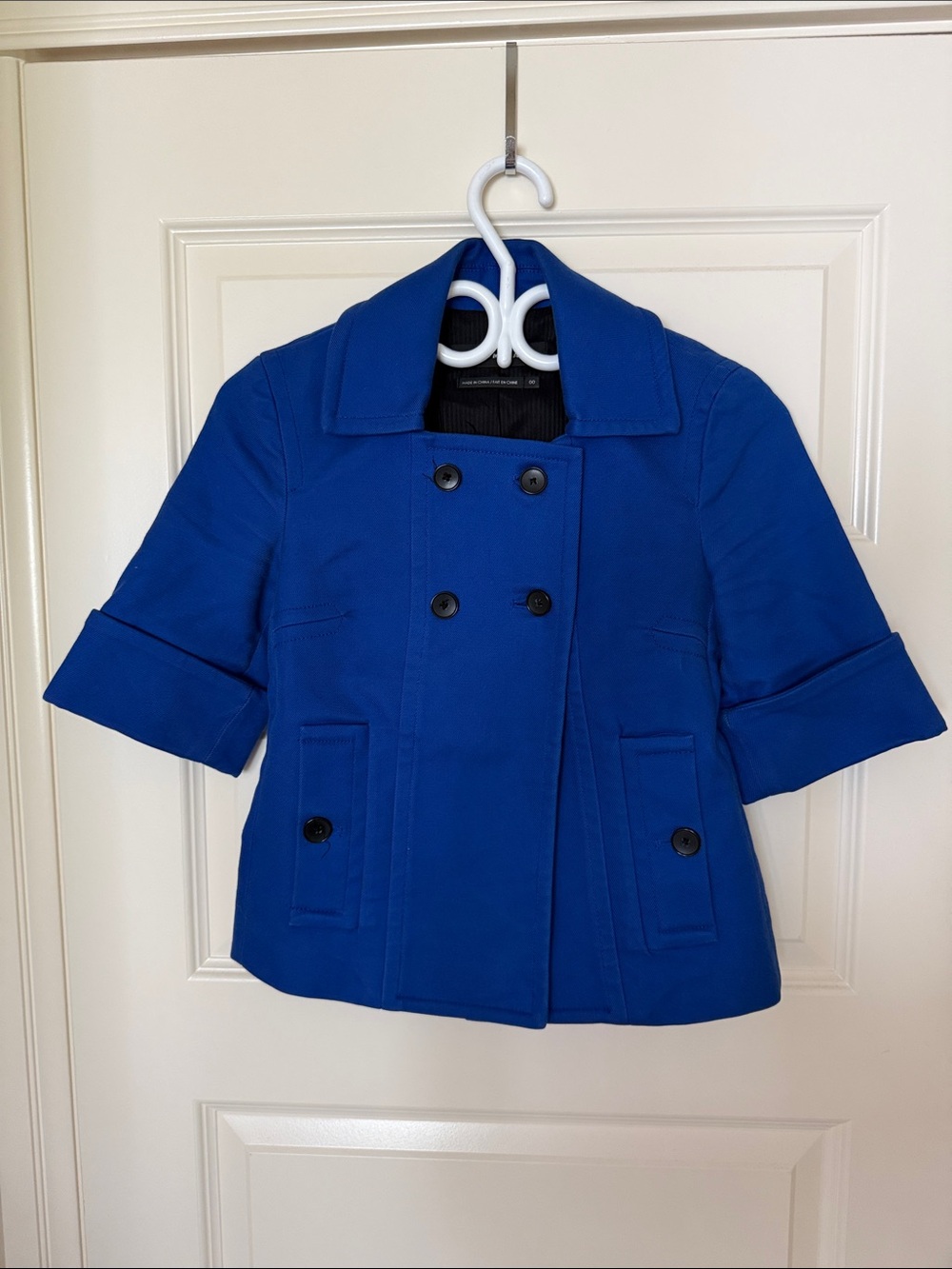 Royal Blue Double-Breasted Short Peacoat